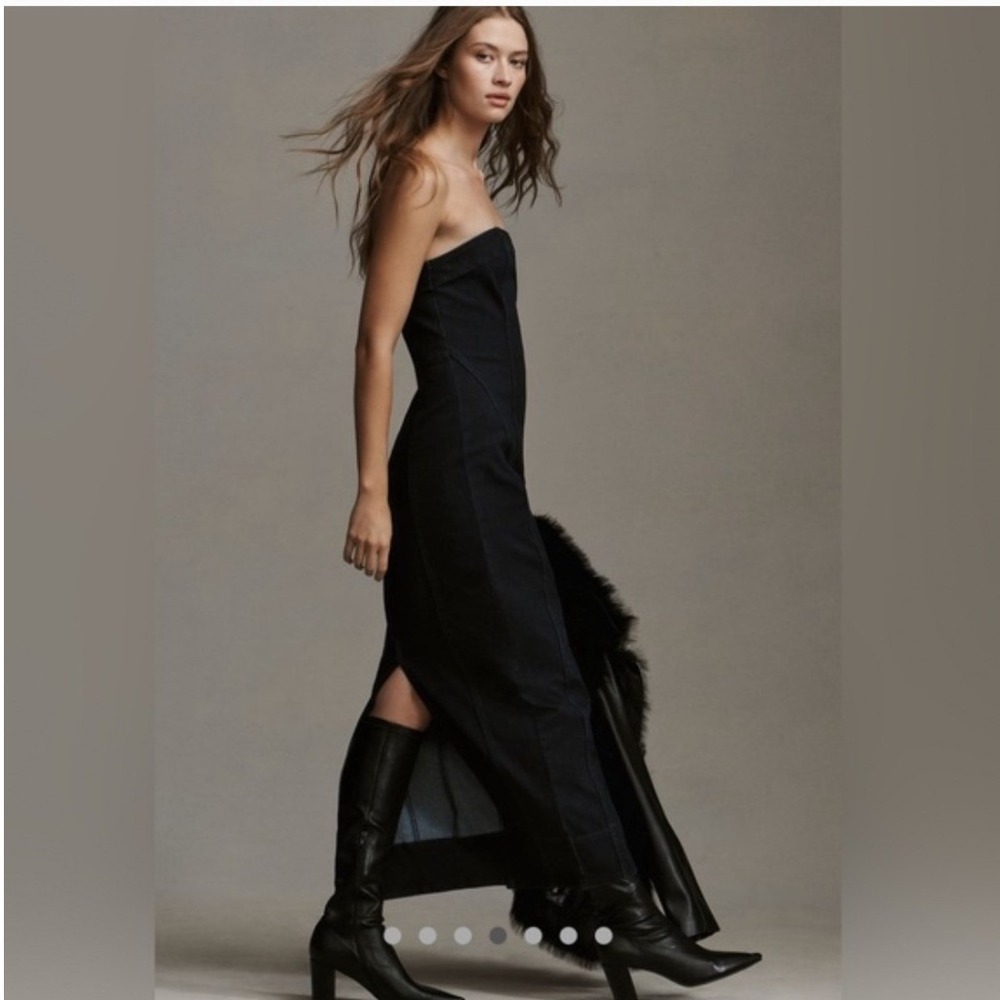 Anthropologie Pilcro Strapless Denim Maxi Dress Indigo Blue Side Zip Slit Small